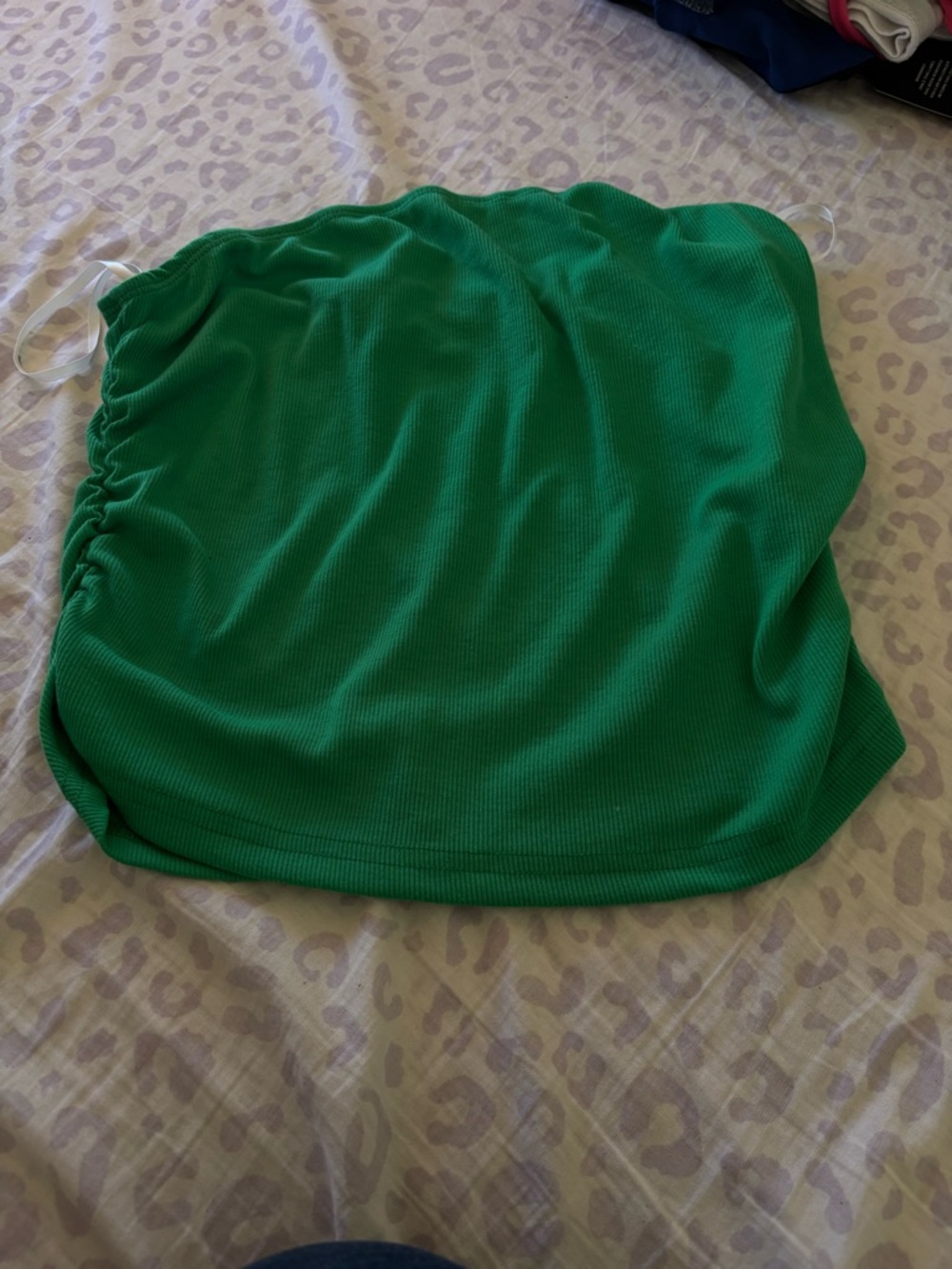 Green Ribbed Strapless Tube Top